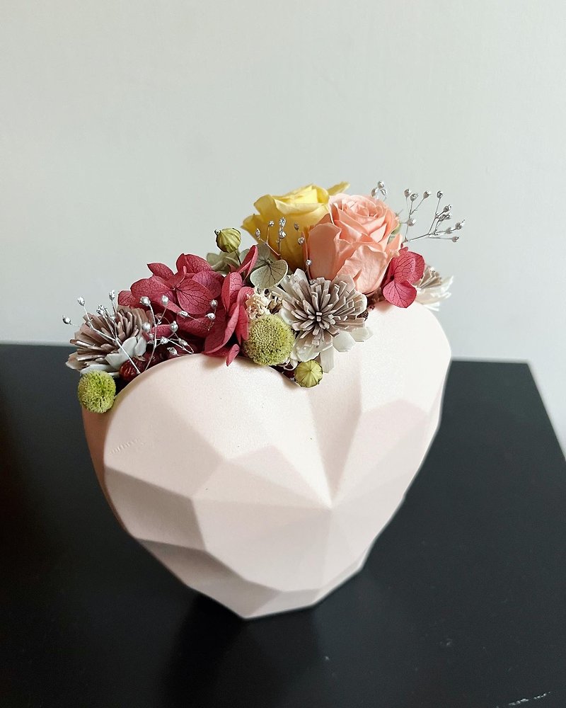 Japanese simple non-withering flower clay love flower vessel flower gift - ช่อดอกไม้แห้ง - พืช/ดอกไม้ สึชมพู