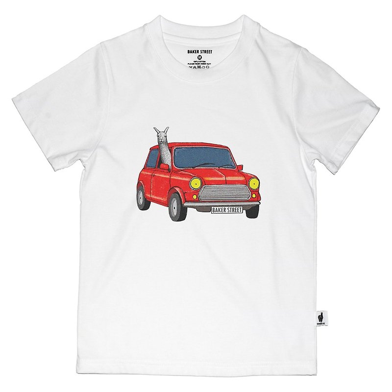 British Fashion Brand -Baker Street- Driving Alpaca T-shirt for Kids - Tops & T-Shirts - Cotton & Hemp White