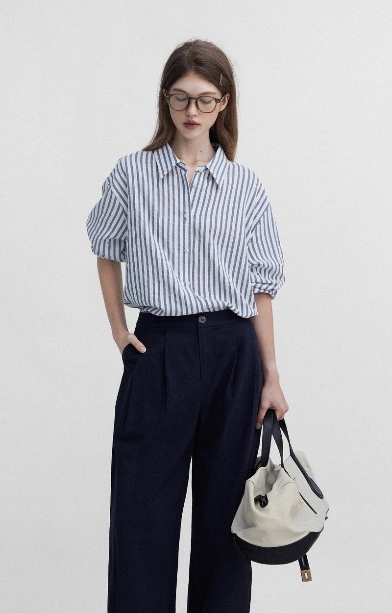 百搭神器 / 立暗紋肌理條紋襯衫 / 100%長絨棉 - 女襯衫 - 其他材質 多色