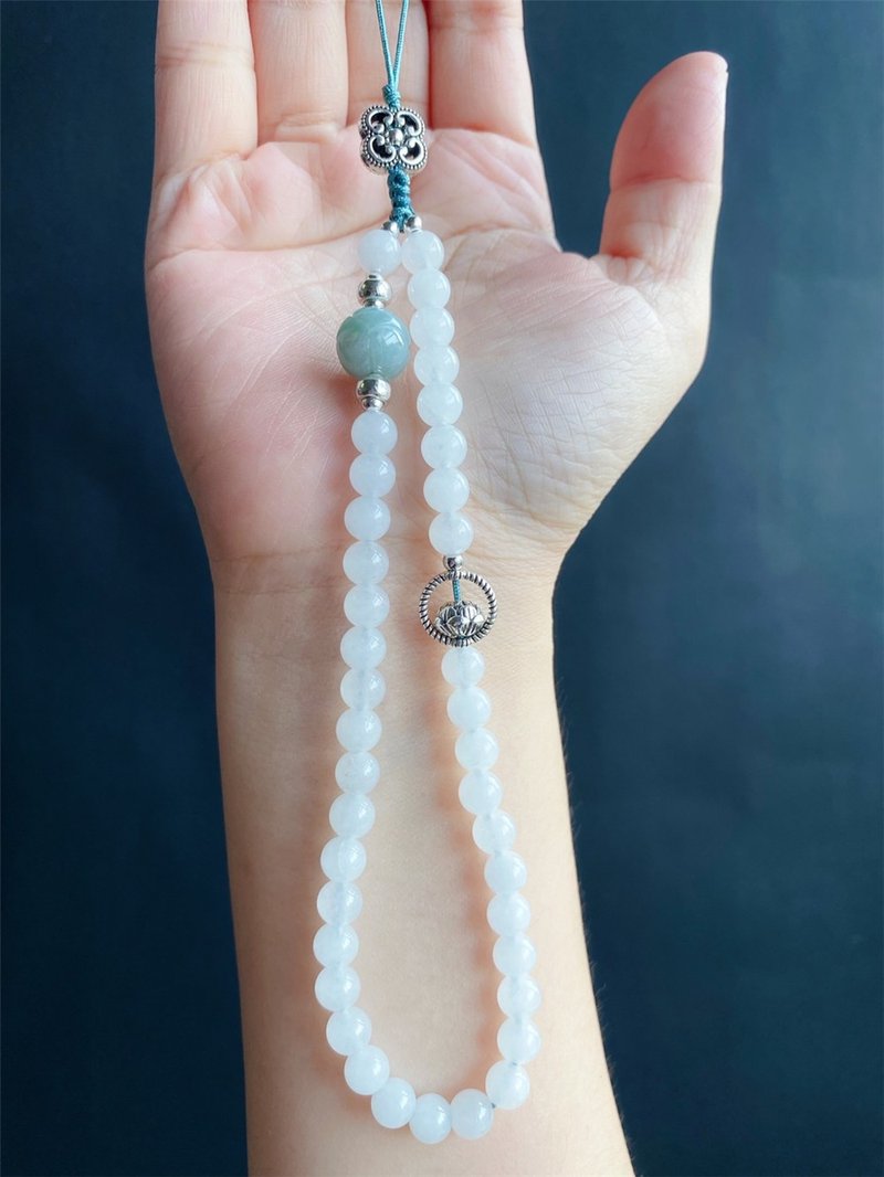 Valentine's Day natural Burmese jade jade white jade with lotus bestie mobile phone chain to ensure safety gift design - เชือก/สายคล้อง - หยก สีเขียว