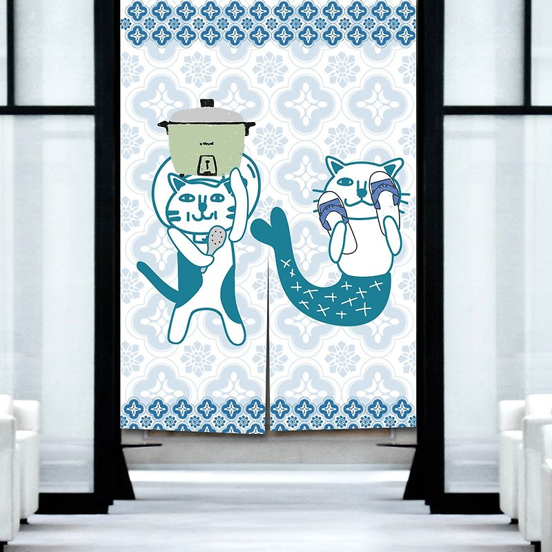 Cat door curtain Taiwan window grilles - Doorway Curtains & Door Signs - Cotton & Hemp Blue
