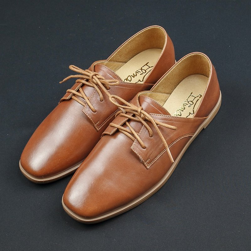 Elegant and rustic lace-up valley low-heeled shoes-tea Brown - Women's Casual Shoes - Genuine Leather Brown