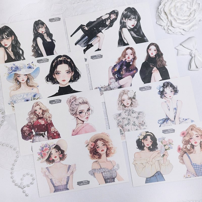 Girl with a good feeling paper sticker - 貼紙 - 紙 