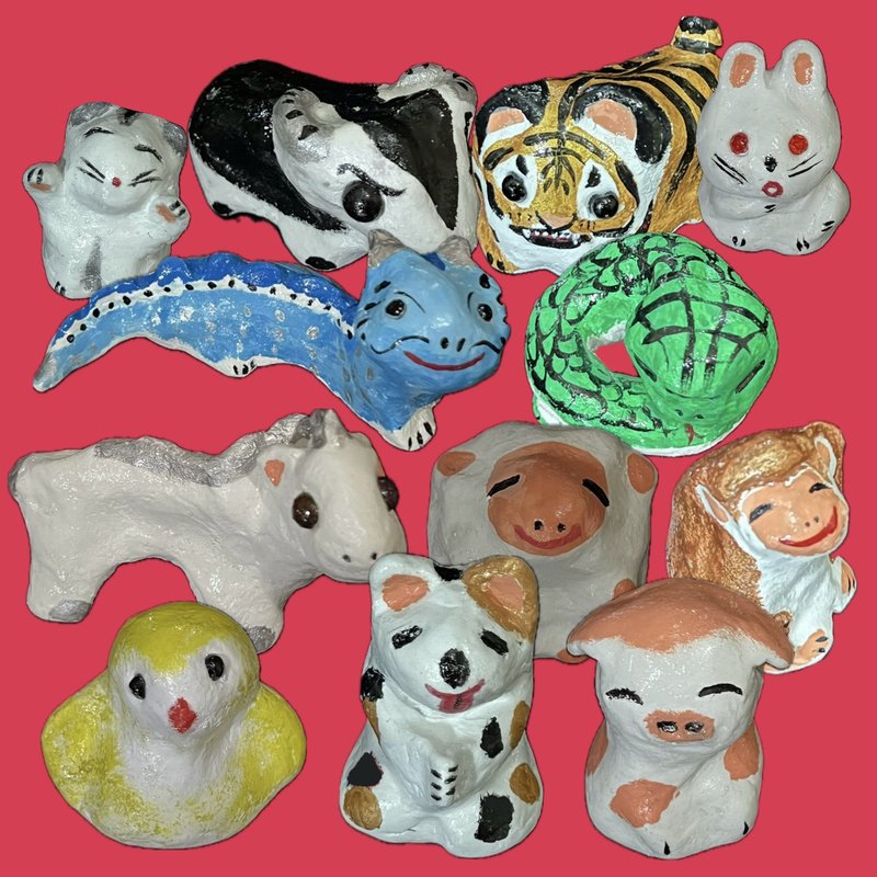 12 CHINESE ZODIACS Clay Pets Designed by Angela Lao and Lucy Iao ANWA CLAY - Items for Display - Clay Multicolor