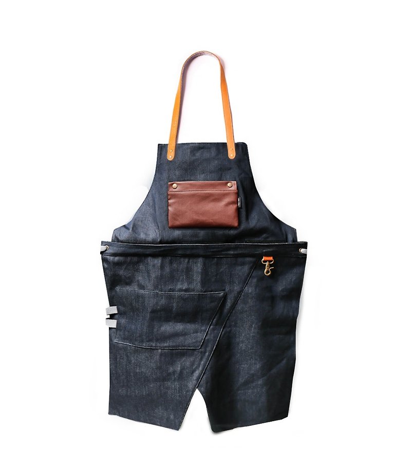 Idea bag [icleaXbag] Deformation pocket work aprons (neck circumference) Full body half-length wear overalls DG01-T02 - Aprons - Genuine Leather 
