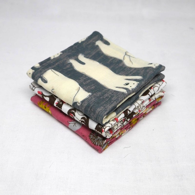 Japanese Handmade 6 layer of gauze mini-handkerchief/ 3 pieces in 1unit - Handkerchiefs & Pocket Squares - Cotton & Hemp Pink