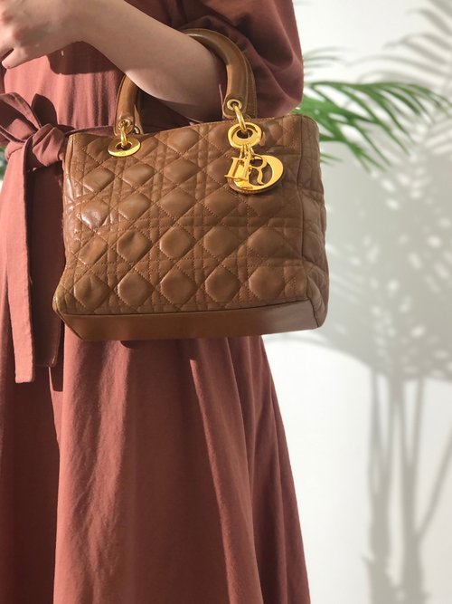 【美品】　クリスチャン　ディオール　カナージュ　ハンドバッグ　キャンバス　茶色 美品】 クリスチャン ディオール カナージュ ハンドバッグ キャンバス