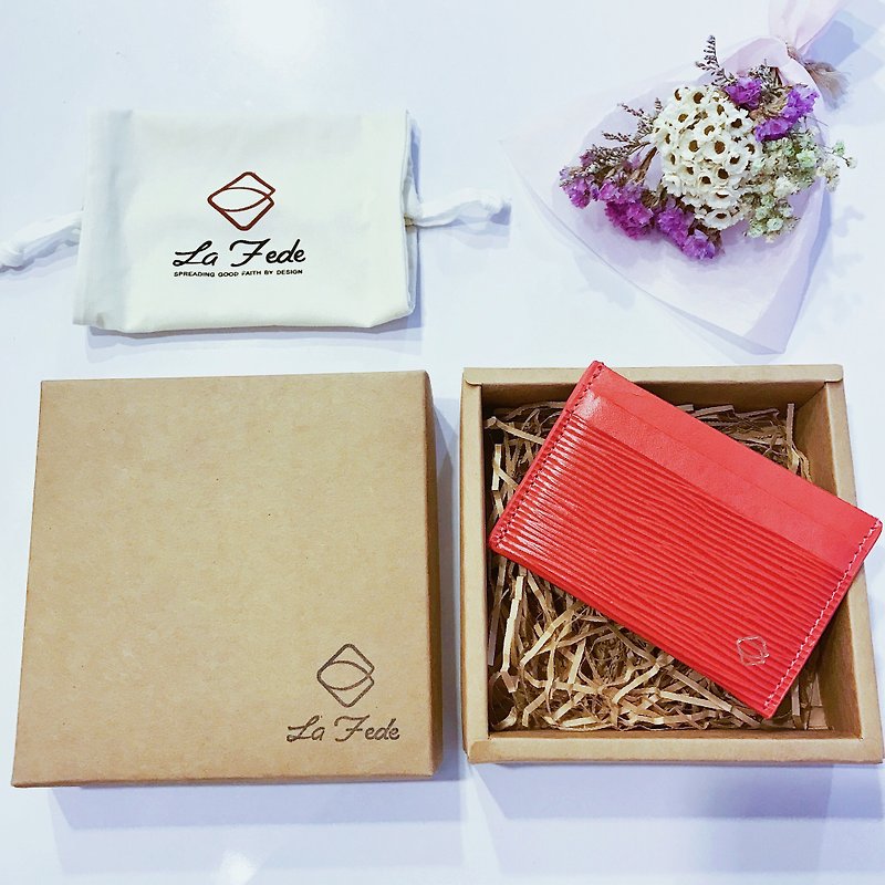【La Fede】Vegetable Tanning-AQUA Series-Card Holder Coral Red - ID & Badge Holders - Genuine Leather Red