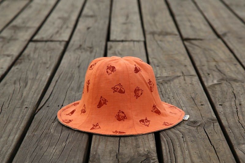 [Love Pet Planet - puffiness Corgi sided bud hat] - หมวก - ผ้าฝ้าย/ผ้าลินิน สีส้ม