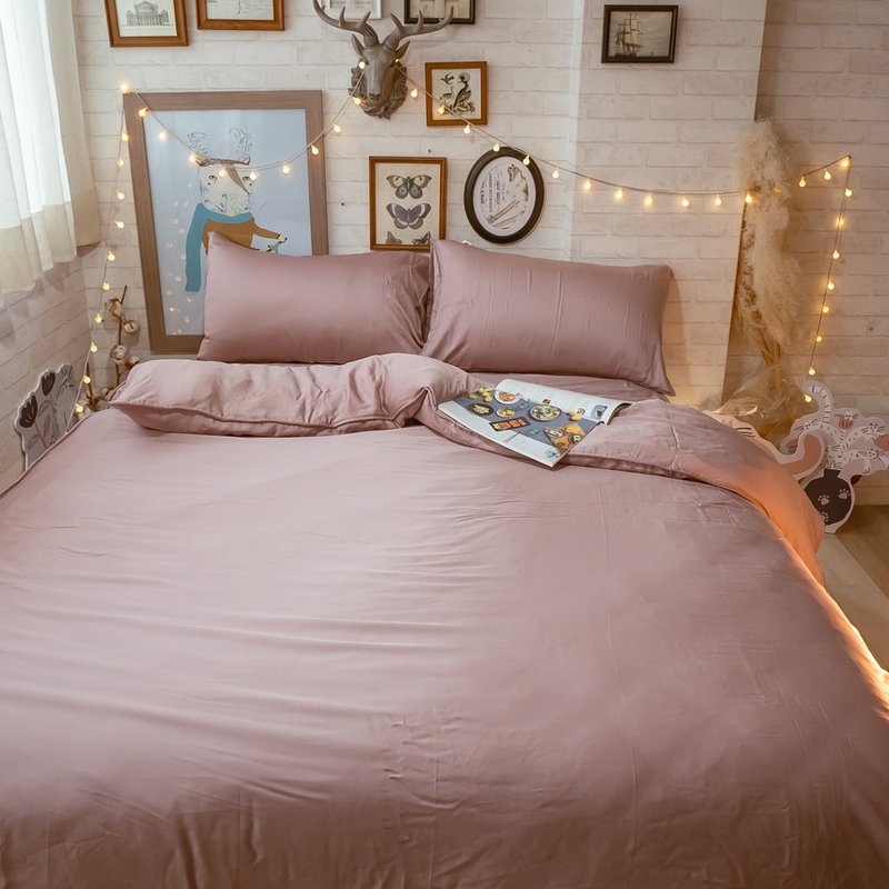 【台/歐規尺寸】豆沙 | 100%天絲 80S 薄床包兩用被組 台灣製 - 寢具/床包 - 其他材質 粉紅色
