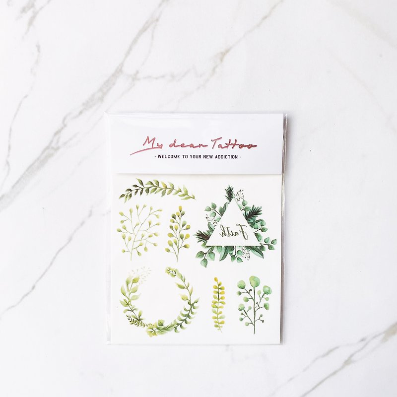 | 綠色奇蹟| 2入紋身貼紙 花草系微刺青 手繪植物 - 紋身貼紙/刺青貼紙 - 紙 
