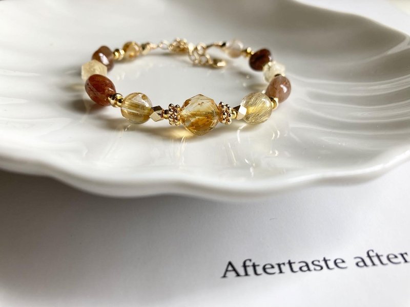 Customizable Earth Tone Crystal Bracelet Lucky Combination Citrine Gold Titanium Crystal Yellow Acai Shaped Bronze Hair Crystal - Bracelets - Crystal 