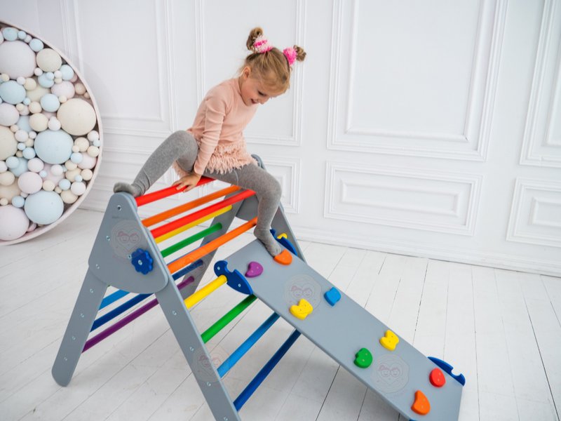 Montessori Large Set of 2: Climbing ramp & Modifiable triangle - Kids' Furniture - Wood Multicolor