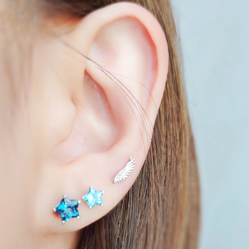 Great Star London Blue Topaz 18K White Gold Plated Silver Earrings - ต่างหู - เครื่องประดับพลอย สีน้ำเงิน