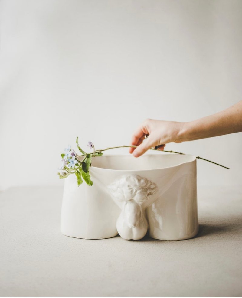 大衛像造型陶瓷器皿 花瓶 - 花瓶/花器 - 瓷 白色