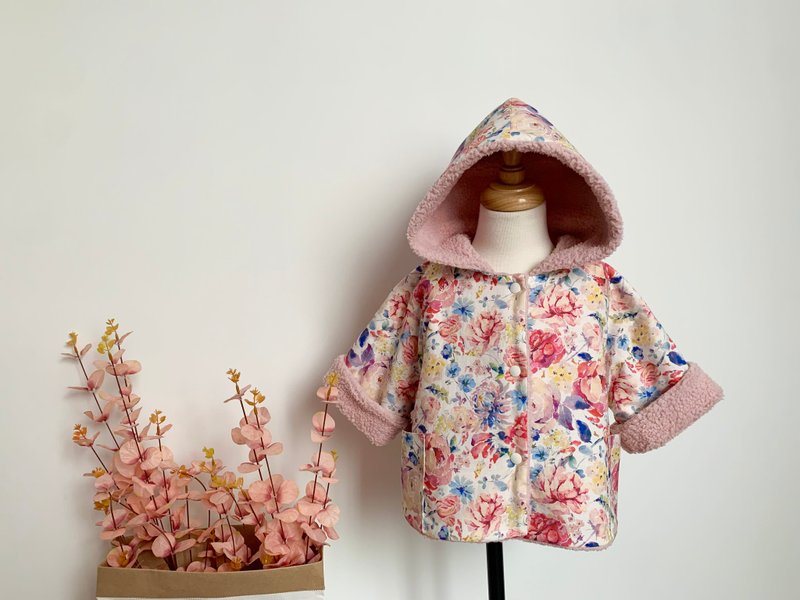 手作外套 高級手工服飾 子供服 外套 毛毛外套 羊羔絨 現貨 花 - 男/女童裝 - 棉．麻 粉紅色