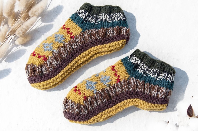 Hand-knitted pure wool knit socks/inner brushed striped socks/wool crocheted stockings/warm wool socks-desert color - Socks - Wool Multicolor