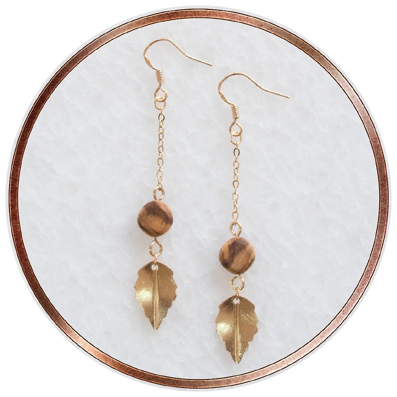 ITW Olive Wood Earring - Dancing Golden Leaf - Earrings & Clip-ons - Sterling Silver Gold