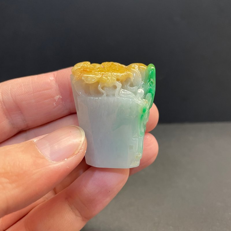 瀚玉珠寶 天然A貨翡翠 三彩蜻蜓山水小擺件 天然緬甸玉 黃加綠 - 其他 - 玉石 