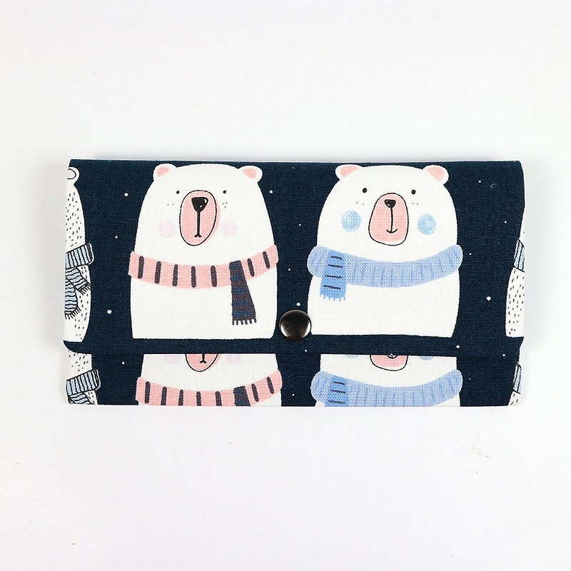 Red Bag Passbook Cash Storage Bag - Scarf Polar Bear (Blue) - Chinese New Year - Cotton & Hemp Blue