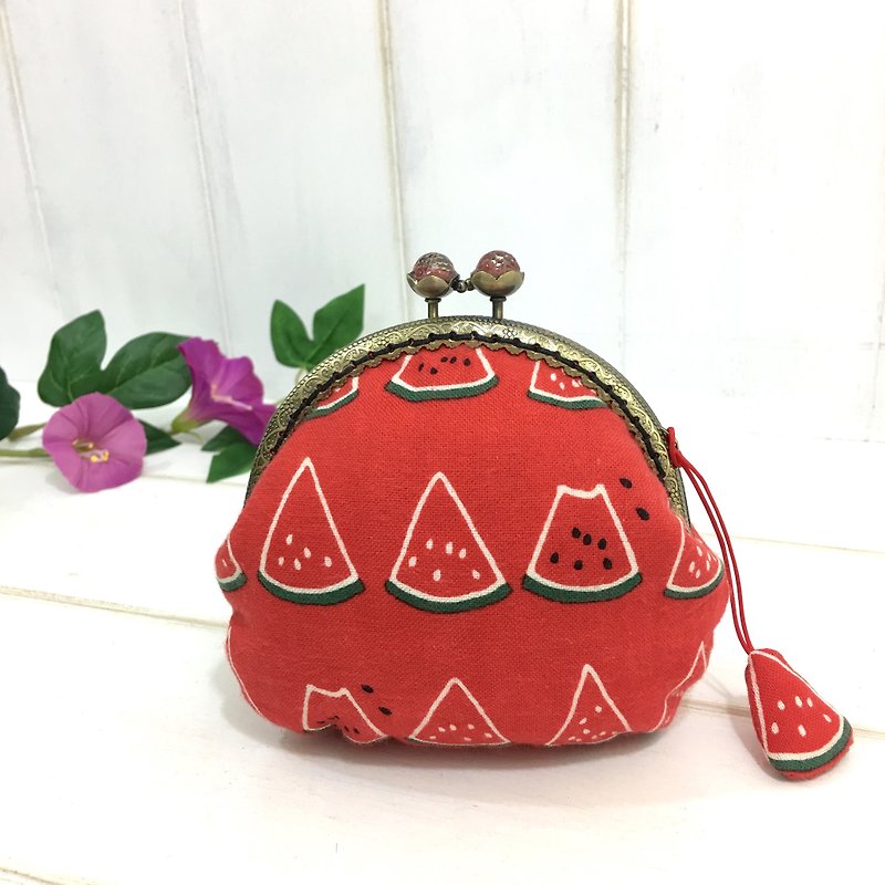 ✎ mouth gold package charm | Japan Na dye | summer watermelon mouth gold package | 10.5cm - Coin Purses - Cotton & Hemp 