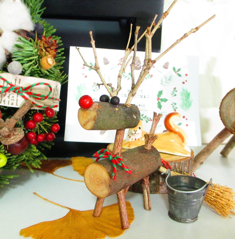 ❤【大きな赤い鼻─手作りの木製のヘラジカ]❤（小区間）ドライフラワークリスマスプレゼント交換クリスマスヘラジカのオフィス処理された小さい家のレイアウトの誕生日プレゼント - 置物 - 木製 