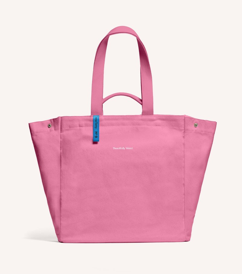 【客製化禮物】16盎司草莓粉Library Tote 重磅帆布托特書袋 - 手提包/手提袋 - 棉．麻 