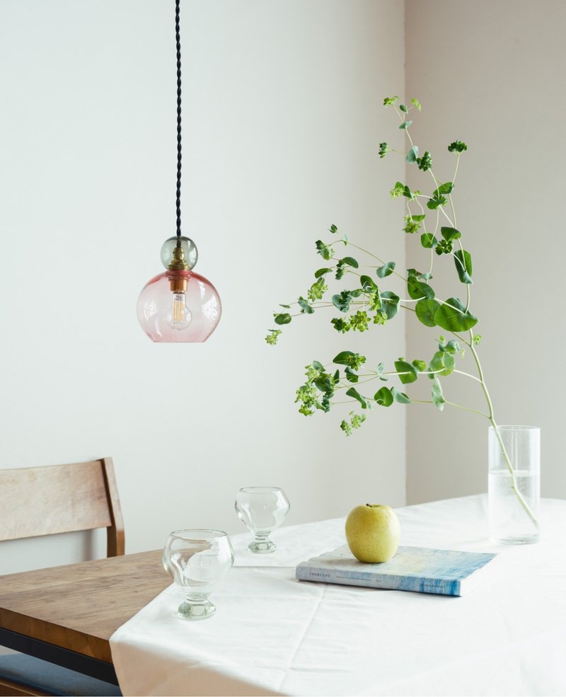 Blown glass pendant light 13cm pink cord 2m with 40W LED bulb Yoiyoin - Lighting - Glass Pink