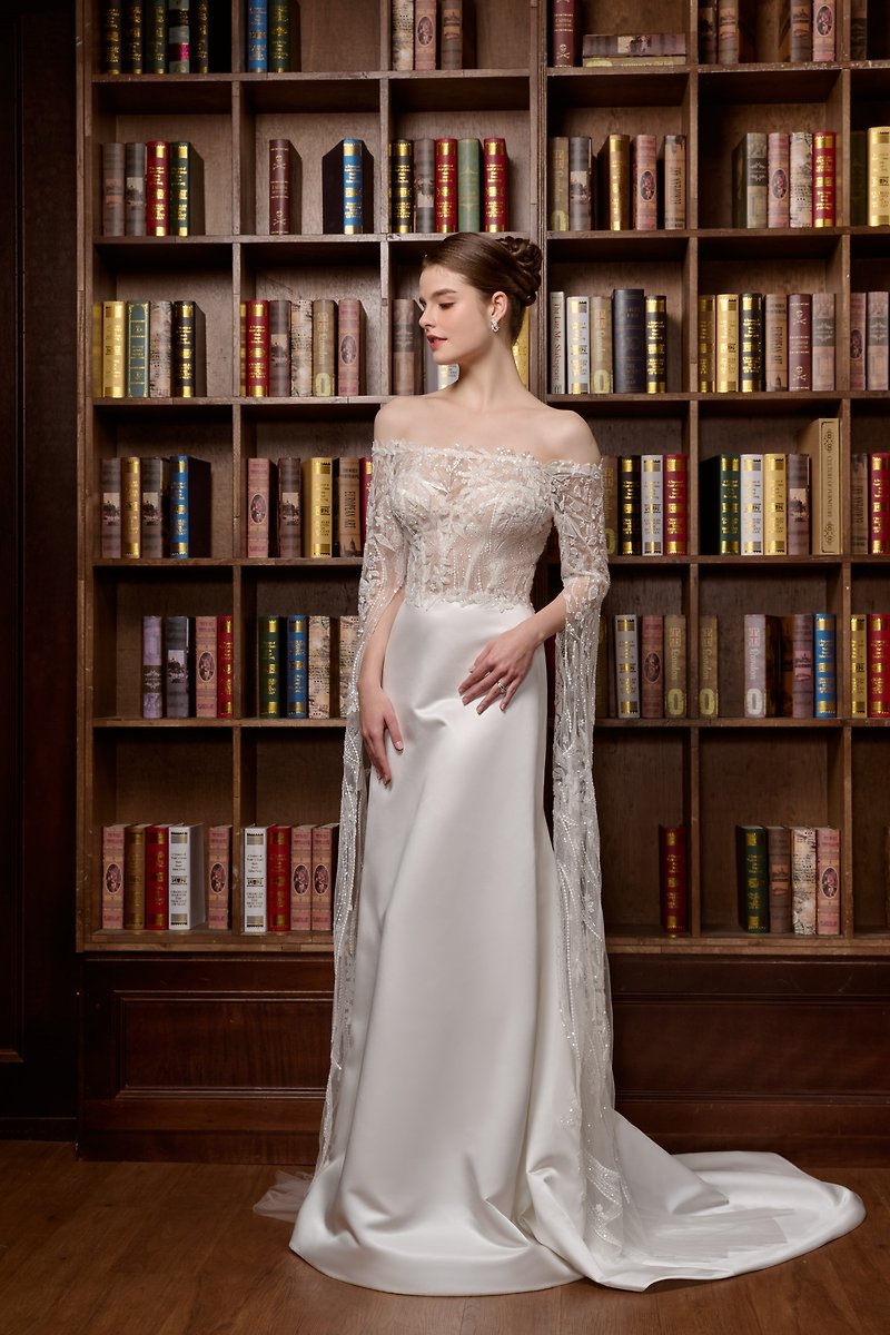Rowan 落地袖設計長禮服 - 洋裝/連身裙 - 其他材質 白色