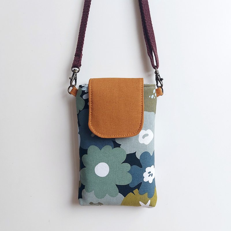 Crossbody/neck mobile phone bag-green graffiti flowers - Phone Cases - Cotton & Hemp 