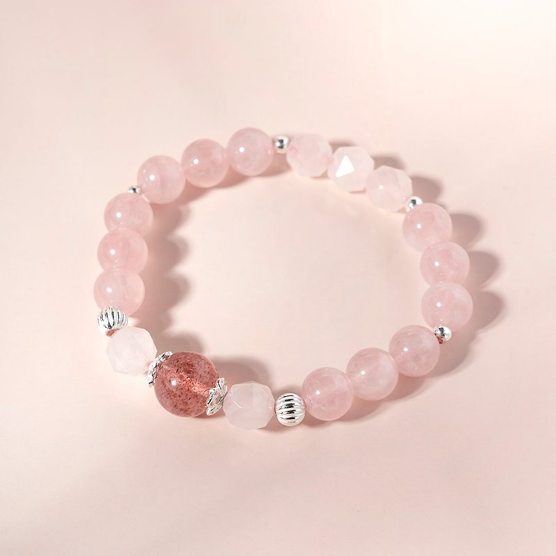 Rose Quartz Strawberry Quartz 925 Silver Crystal Bracelet Gift Peach Blossom Bracelet - Bracelets - Crystal Pink