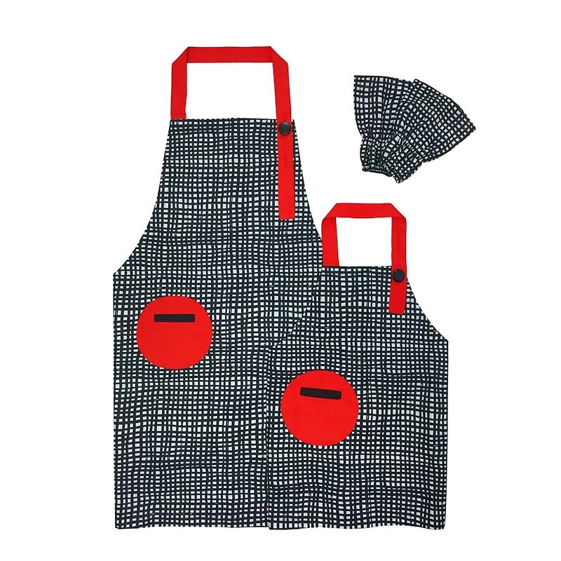 OGG geometric fun color matching parent-child work apron fight lattice - Aprons - Polyester Red
