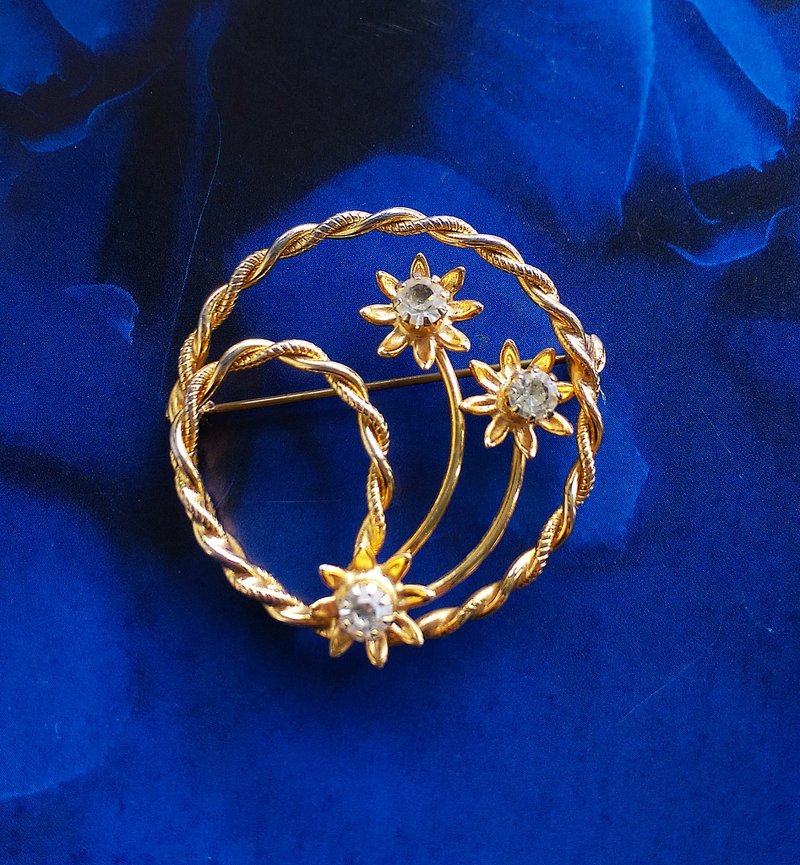Vintage Jewelry 西洋古董飾品 立體 旋轉環圈  小花 別針 - 徽章/別針 - 其他金屬 金色
