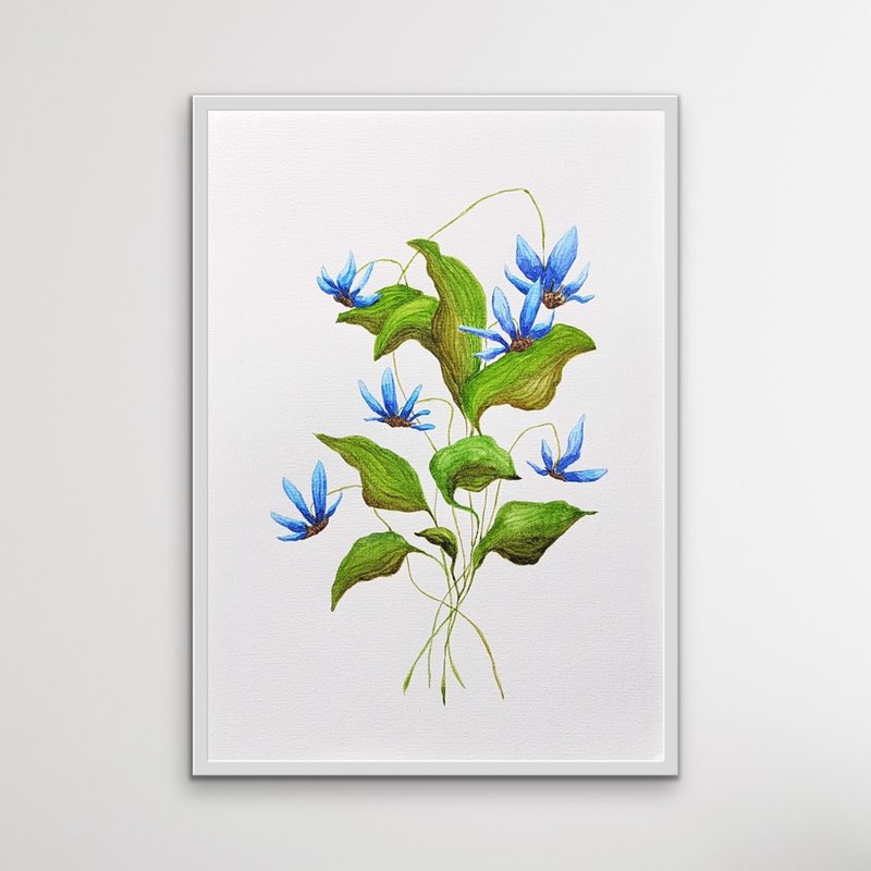 Blue Flowers Small Watercolor floral painting - Original Artwork, Home Wall Art - ตกแต่งผนัง - กระดาษ หลากหลายสี