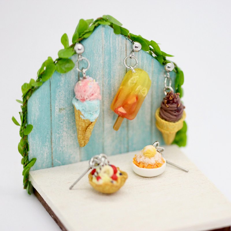 Miniature Ice Cream Earring Miniature Ice Cream Earring Mango Ice - Earrings & Clip-ons - Clay Green