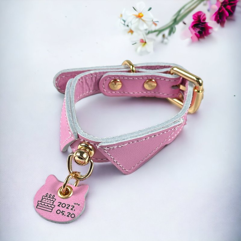 [Public welfare cat collar] British 3A grade leather-leather cat bow tie collar/pet collar - ปลอกคอ - หนังแท้ ขาว