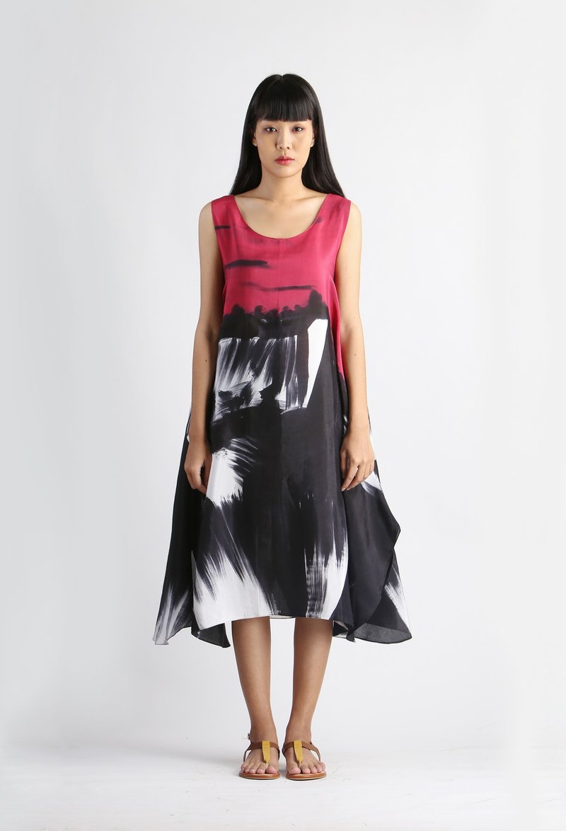 Dress Hand Paint Soft Cotton for vacation Holidays Summer - 洋裝/連身裙 - 棉．麻 黑色