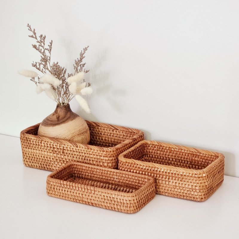 Multipurpose storage box, handmade, rattan work - Storage - Wood Brown