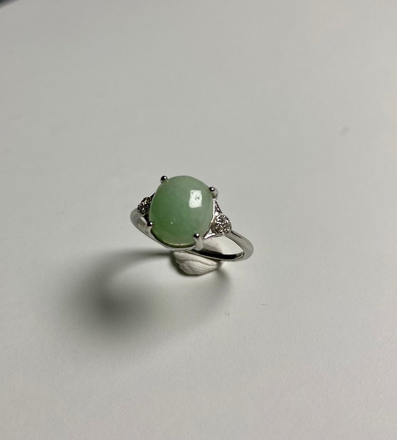 [Natural Burmese Jade A Jadeite] Simple Fruit Green 925 Silver Jade Ring (Adjustable Ring) - แหวนทั่วไป - เครื่องเพชรพลอย สีเขียว