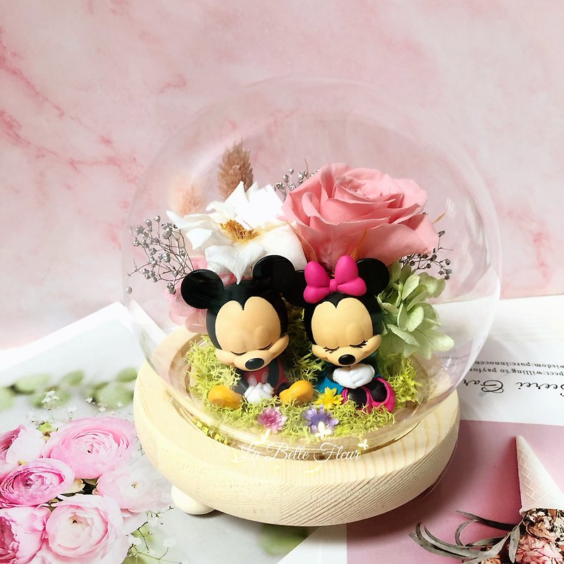 24hr shipment [Mickey and Minnie] Eternal Flower Night Light Glass Cup/Birthday Gift/Valentine’s Day Gift - ช่อดอกไม้แห้ง - พืช/ดอกไม้ 