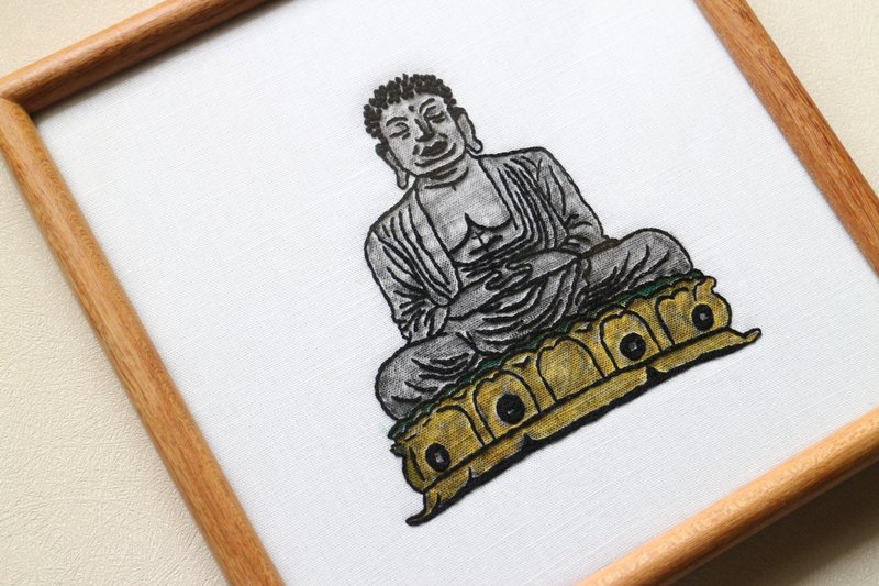 Embroidery hanging painting/Big Buddha - Posters - Cotton & Hemp Orange