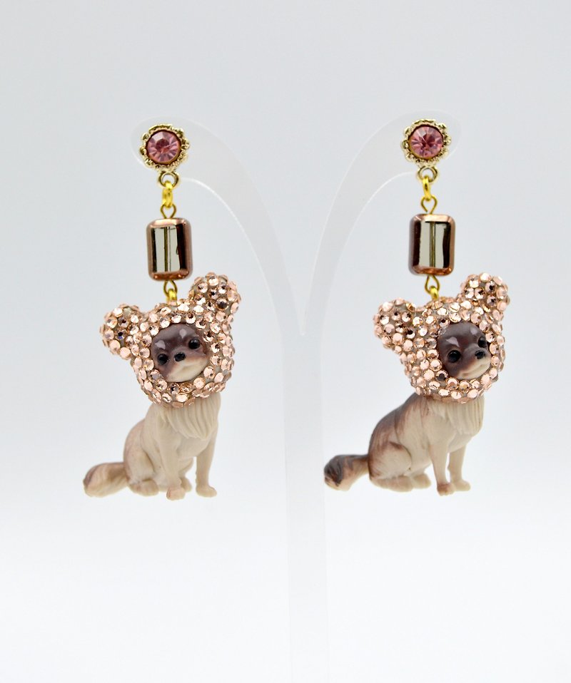 Symphony Swarovski Crystal Headgear Puppy Earrings Chihuahua Papillon - Earrings & Clip-ons - Plastic Orange