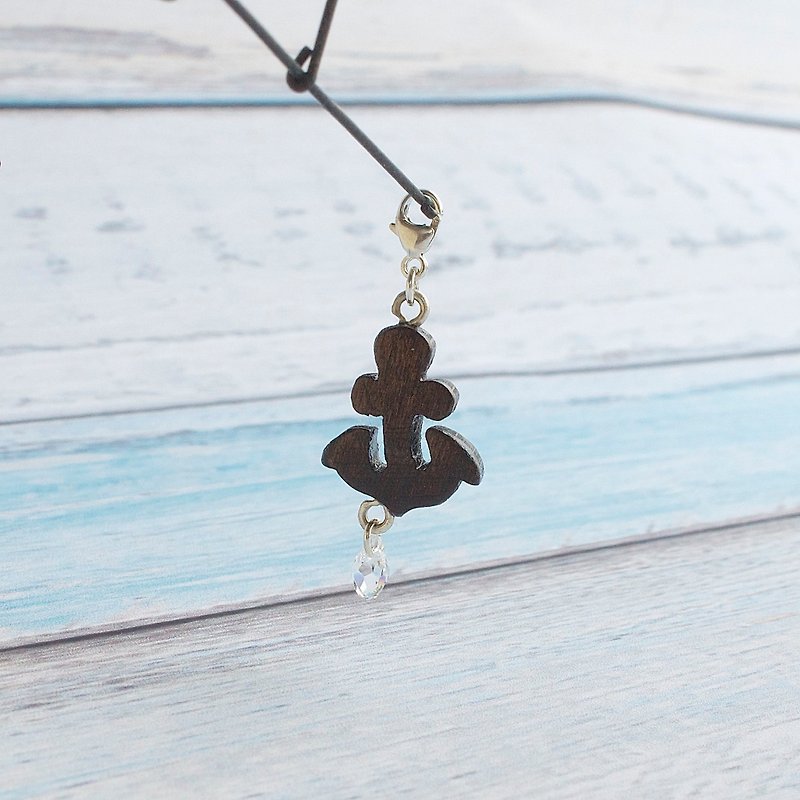 Handmade Wooden Charm Thin Boat Hook Charm Gift Customization - Charms - Wood Brown