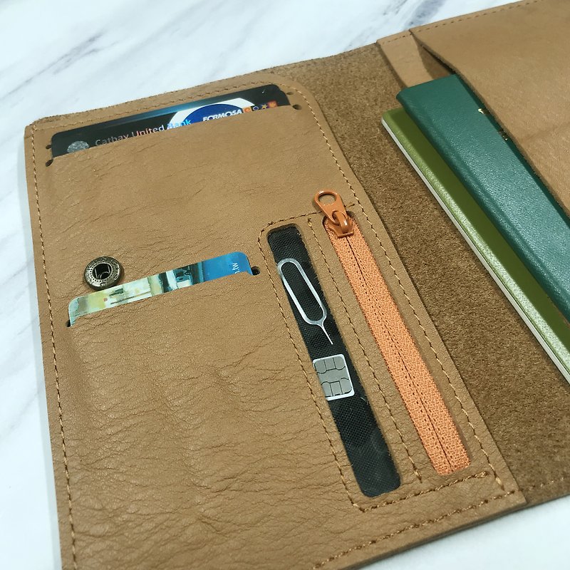 Camel Passport Set (Free Lettering) - Passport Holders & Cases - Genuine Leather Khaki