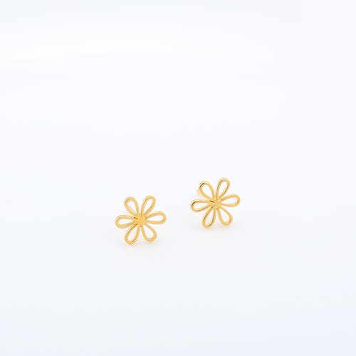 Angel & Me 珠寶銀飾 小雛菊 花朵 Daisy s925 純銀厚鍍24k純金 一對 耳環 耳夾 禮物