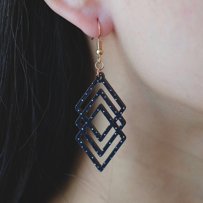 Wood earrings-Polygon black - Earrings & Clip-ons - Wood Black