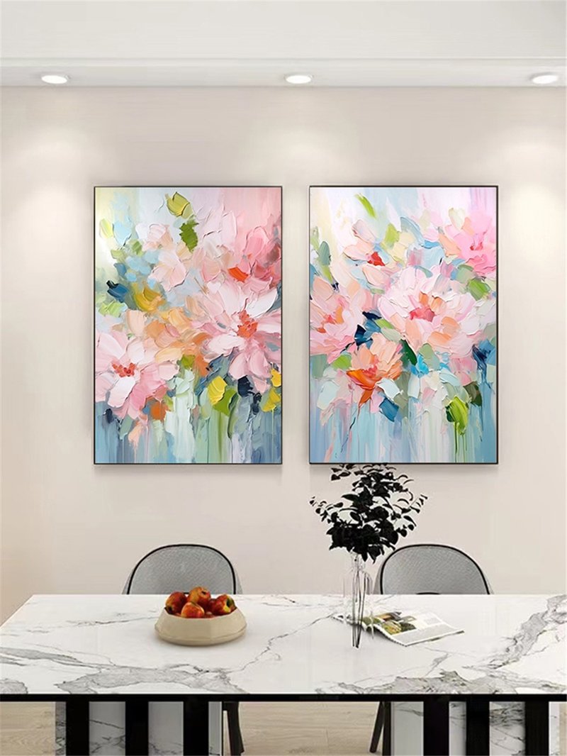 繁花 手繪油畫/抽象/原創商品/裝飾畫/掛畫/客廳/走廊/沙發背景畫 - 海報/掛畫/掛布 - 亞麻 多色