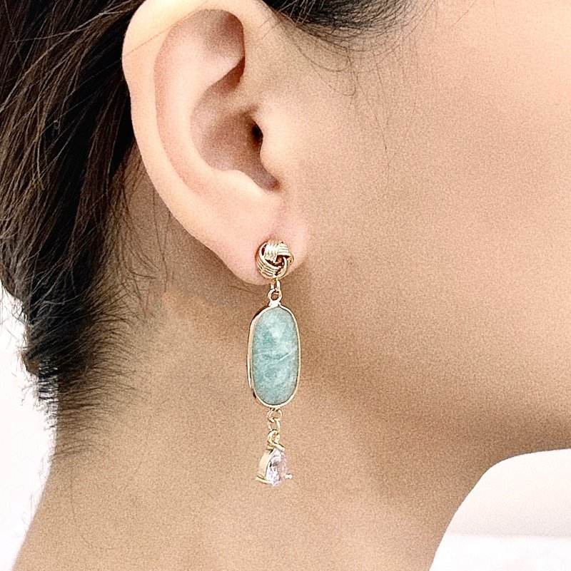 【Storewide Clearance Up to $800 Off】Amazonite, Zircon, 14K Gold Post Earrings - ต่างหู - โลหะ สีเขียว