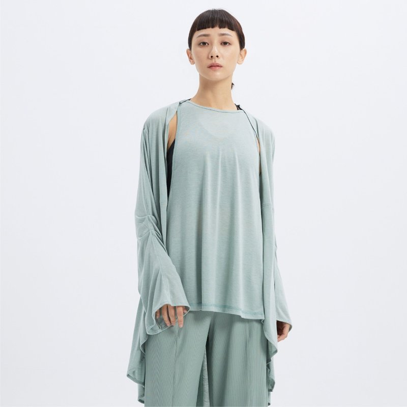 URBAN - 剪裁長袖罩衫-灰綠 - 女大衣/外套 - 聚酯纖維 綠色