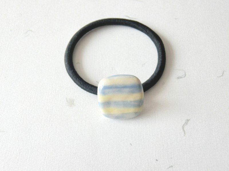 Ceramic Hair-holder - Blue/ Yellow/ Line/ Square - Hair Accessories - Porcelain Multicolor